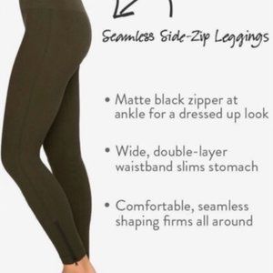 Spanx Seamless Slimming Side Zip Leggings M Olive